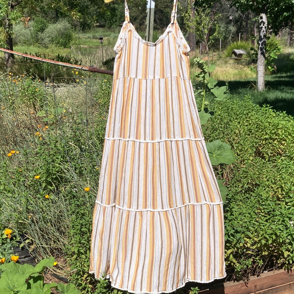 Angie Beach Boho Striped Maxi Sundress in Yellow and White - Picture 3 of 8